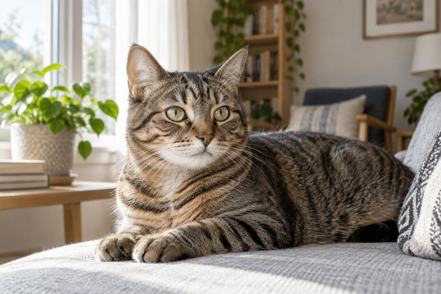 Cat in a bright daytime room