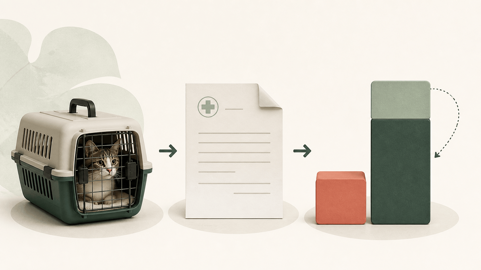 Cost blocks and a cat carrier representing a pet insurance deductible