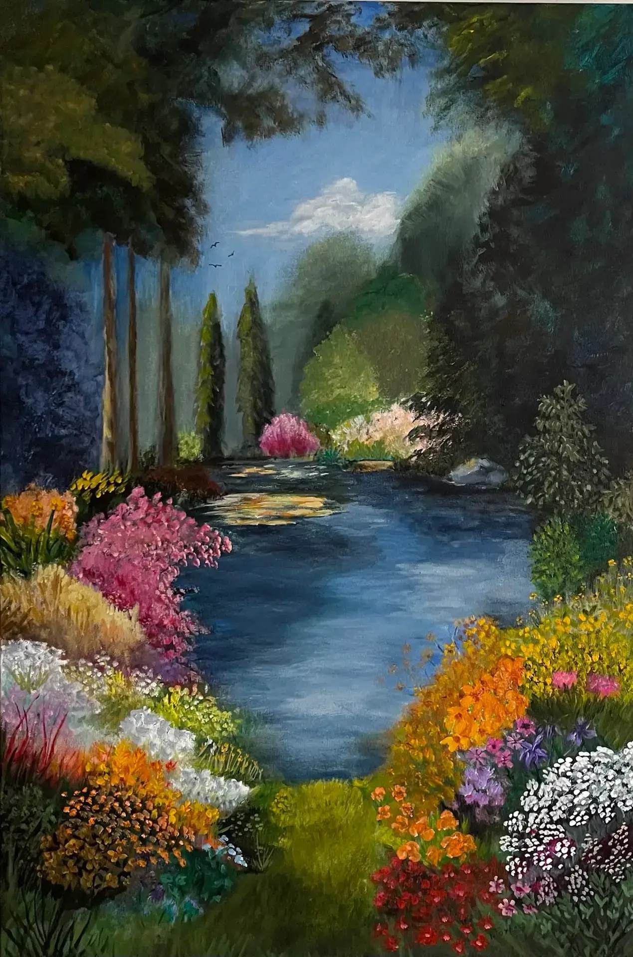 "Haven" Hidden garden pathway painting by P. Forbes, available as a matted Giclée art print.