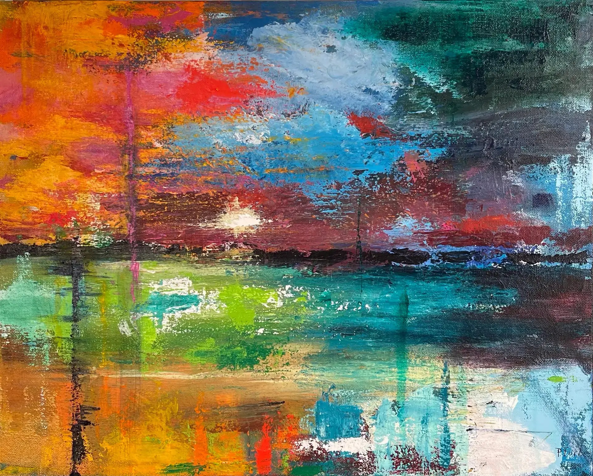"Emergence" Abstract paint painting by P. Forbes, available as a matted Giclée art print.