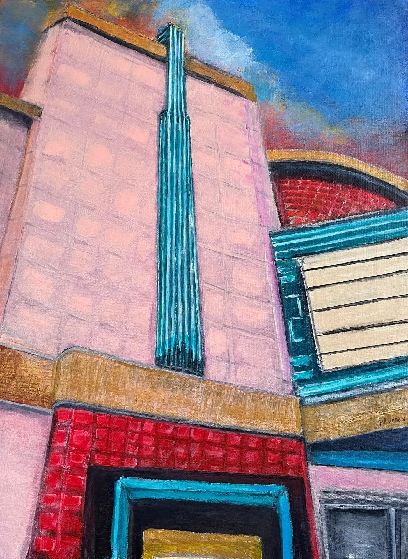 "The Rio" The Rio Theater Downtown Overland Park. painting by P. Forbes, available as a matted Giclée art print.