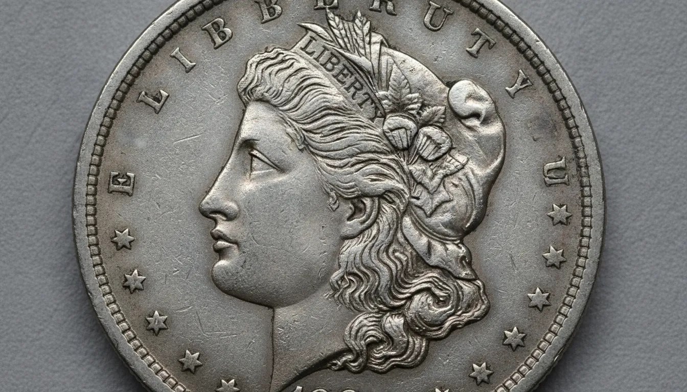 Morgan silver dollar coin obverse showing Liberty profile