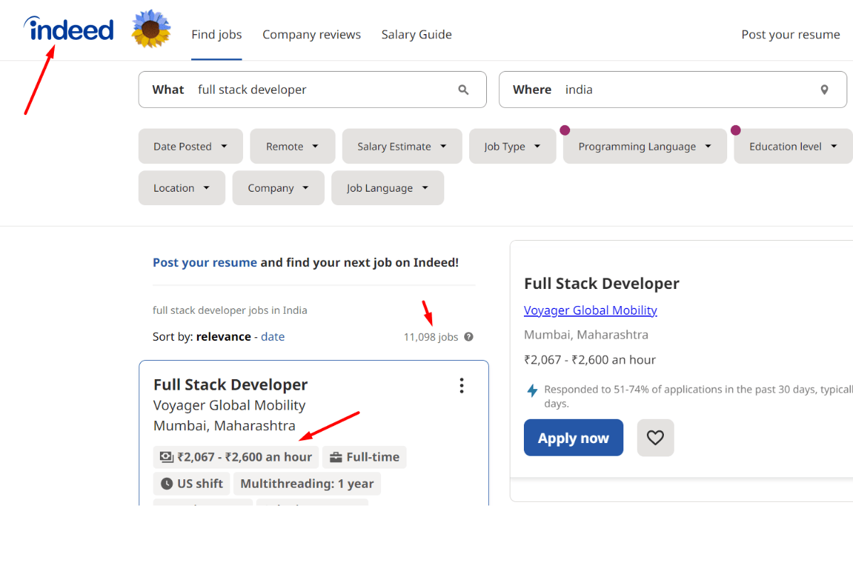 Indeed Full stack development job - PG-Tech solution Chandigarh