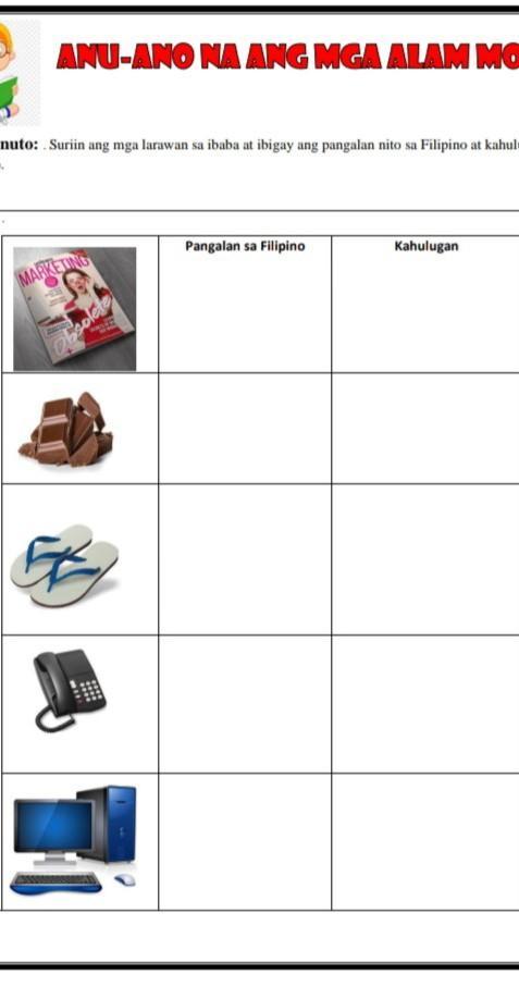 To form a picture of, to imagine: Suriin Ang Mga Larawan Sa Ibaba At Ibigay Ang Pangalan Nito Sa Filipino At Kahulugan Nito Brainly Ph