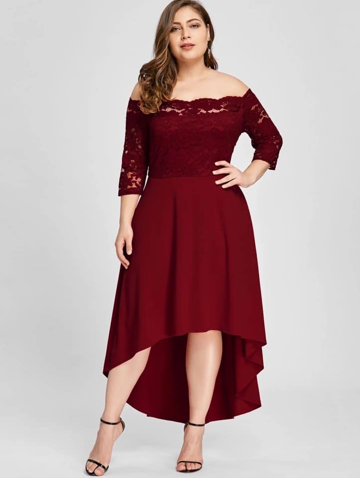 Plus Size Red Longback With Lace Sleeves Formal Dress Lazada Ph