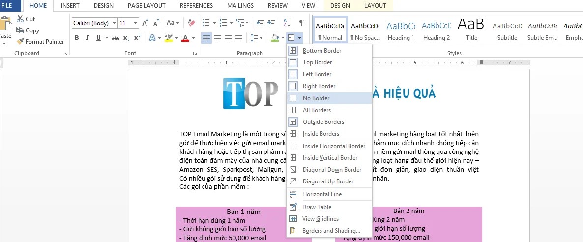 làm mờ boder trên word
