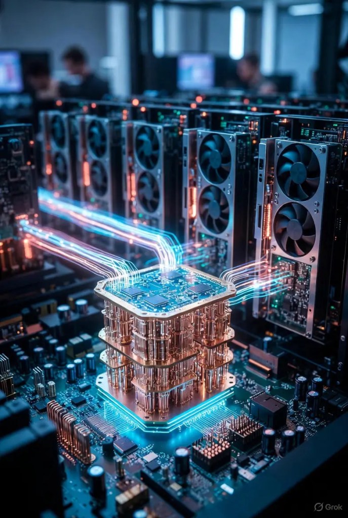 stock image quantum computing atom icon hybrid GPU AI architecture