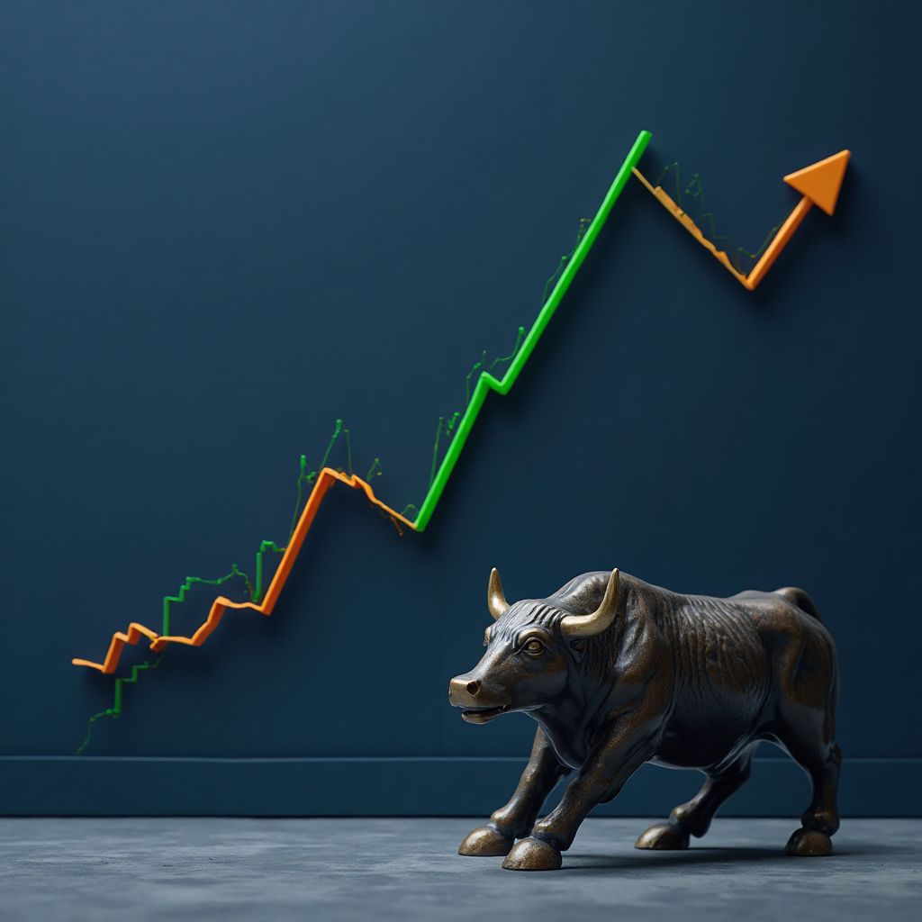 A stock chart graphic showing a green line crossing above an orange line, representing Apple's market valuation overtaking Nvidia's, against a professional business-themed background.