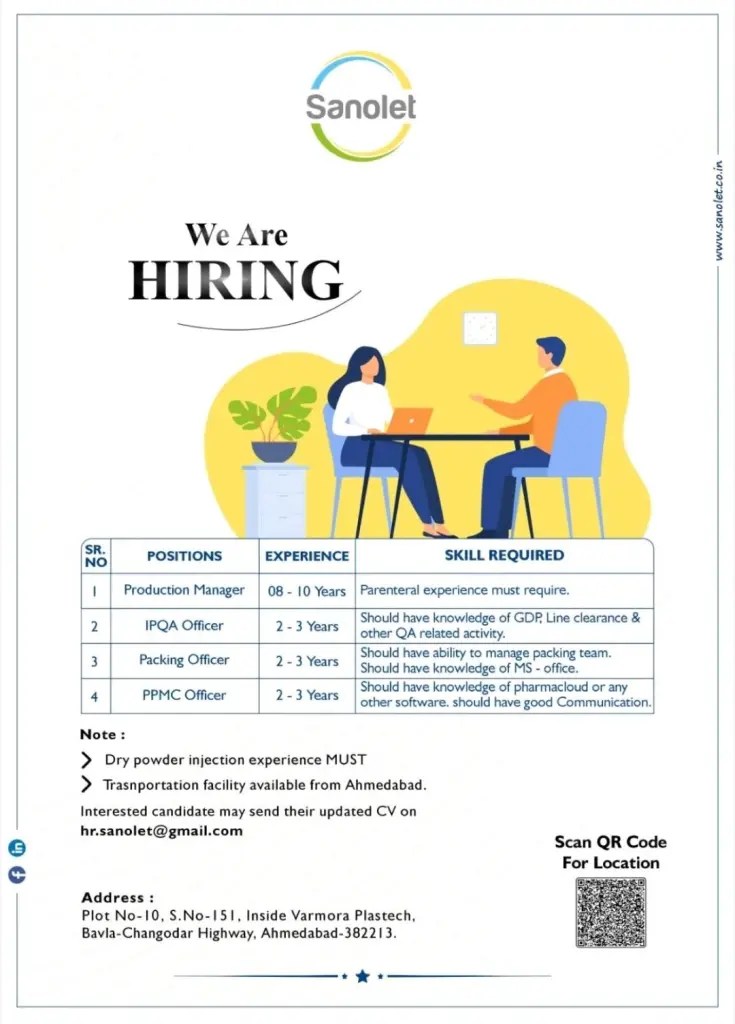 Sanolet Lifecare Hiring for Production, Packing, IPQA, PPMC - Apply Here Sanolet Lifecare Hiring for Production, Packing, IPQA, PPMC - Apply Here
