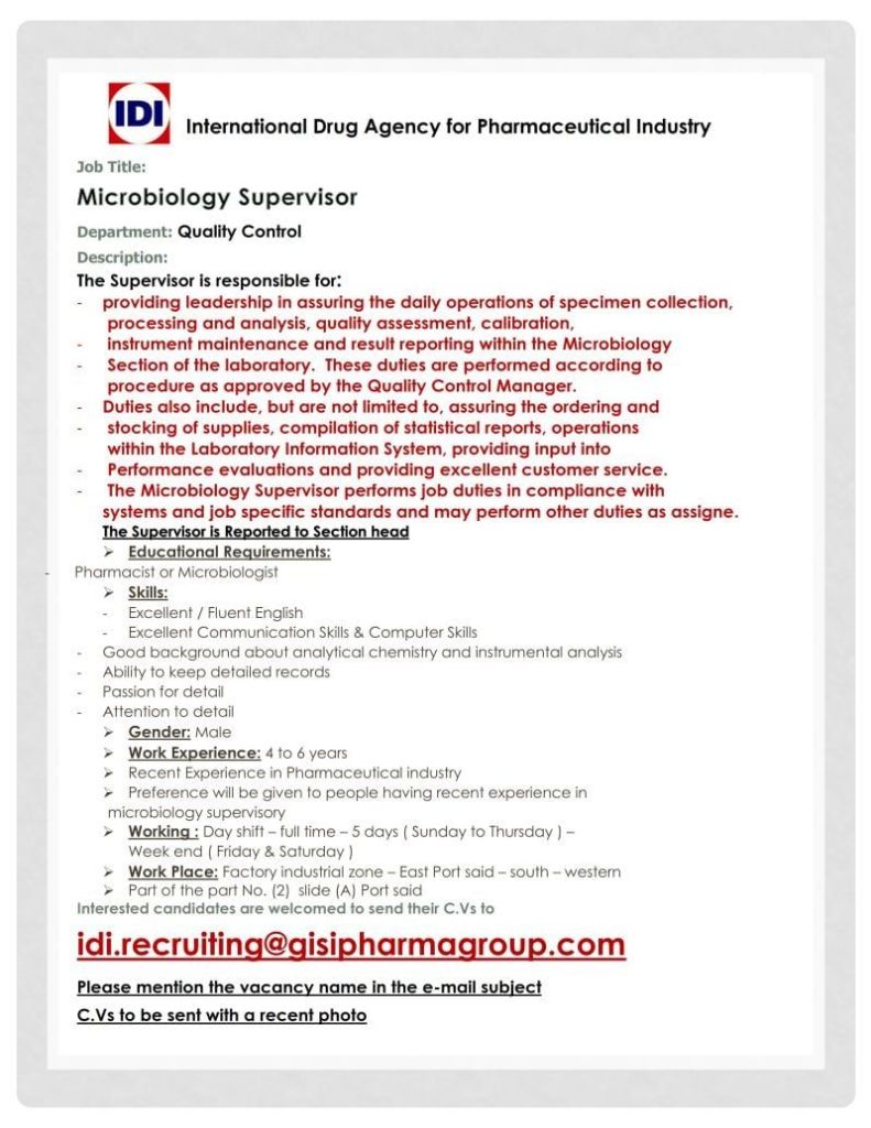 GIS Pharma Hiring for Quality Control GIS Pharma Hiring for Quality Control