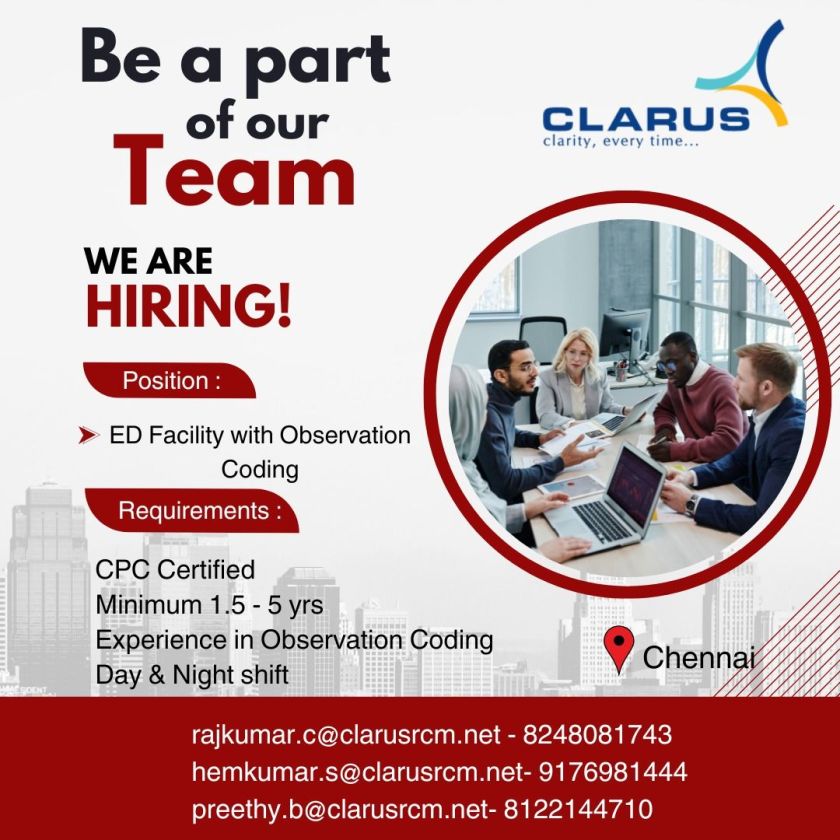 Clarus RCM Infotech Hiring for Medical Coding Clarus RCM Infotech Hiring for Medical Coding