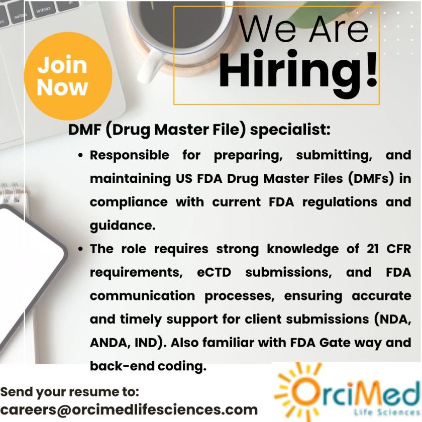 OrciMed Life Sciences is Hiring for DMF Specialist Job - Apply Now OrciMed Life Sciences is Hiring for DMF Specialist Job - Apply Now