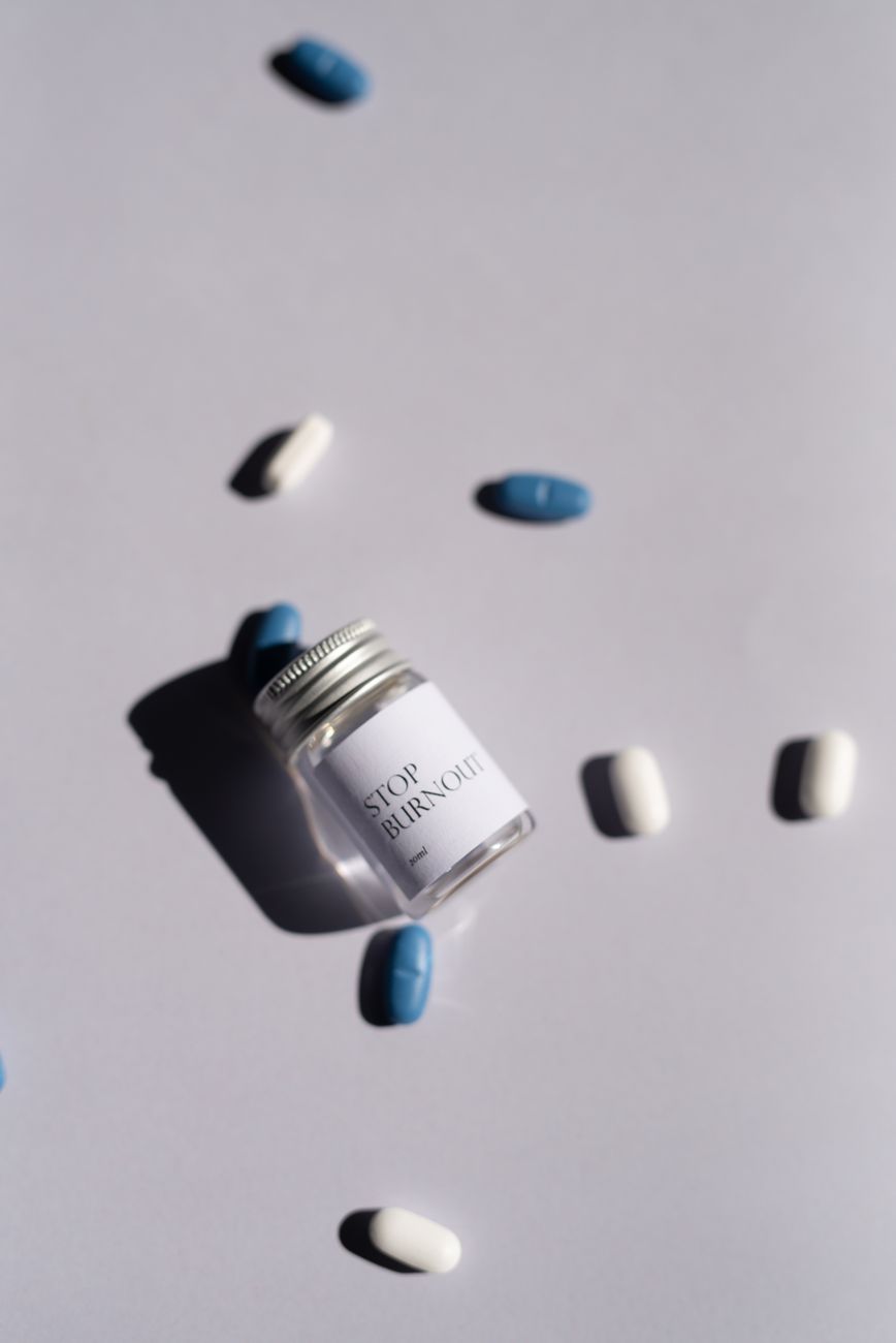 medicine bottle and pills