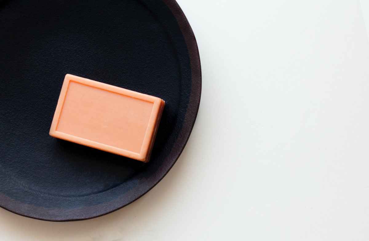 a soap bar on the black plate