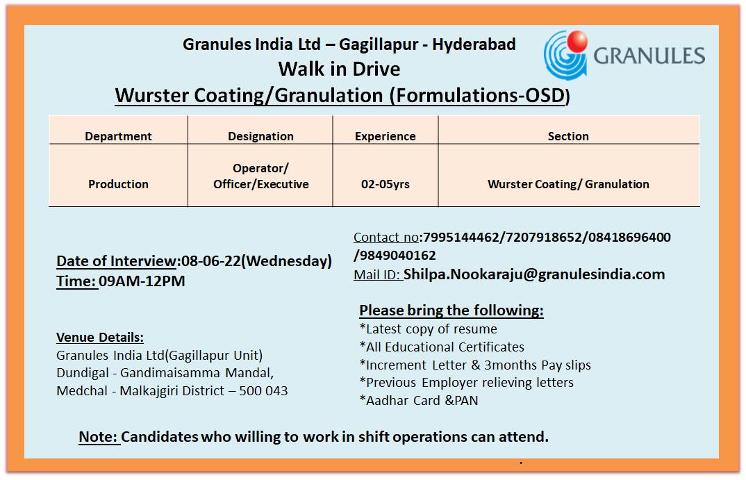 Granules India Limited – Walk-In Drive for Production - Formulation ...