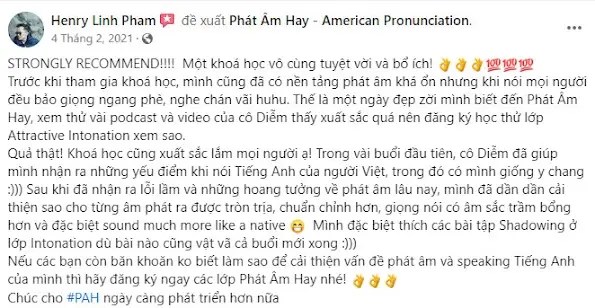 Chia sẻ học viên Phát Âm Hay