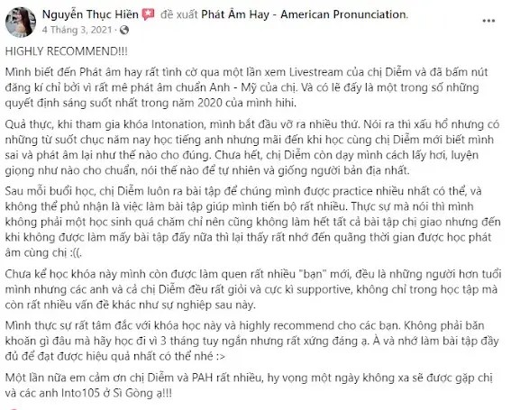 Chia sẻ học viên Phát Âm Hay