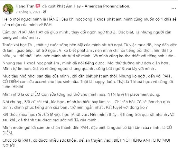 Chia sẻ học viên Phát Âm Hay