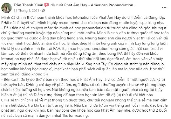 Chia sẻ học viên Phát Âm Hay