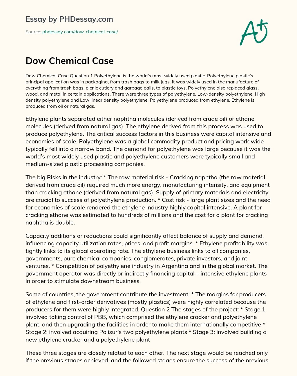 Dow Chemical Case - PHDessay.com Dow Chemical Case - PHDessay.com