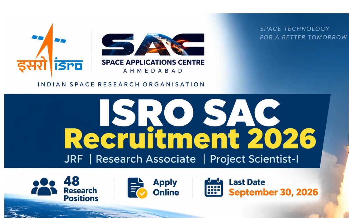 ISRO SAC Recruitment 2026: 48 JRF, Research Associate and Project Scientist Posts