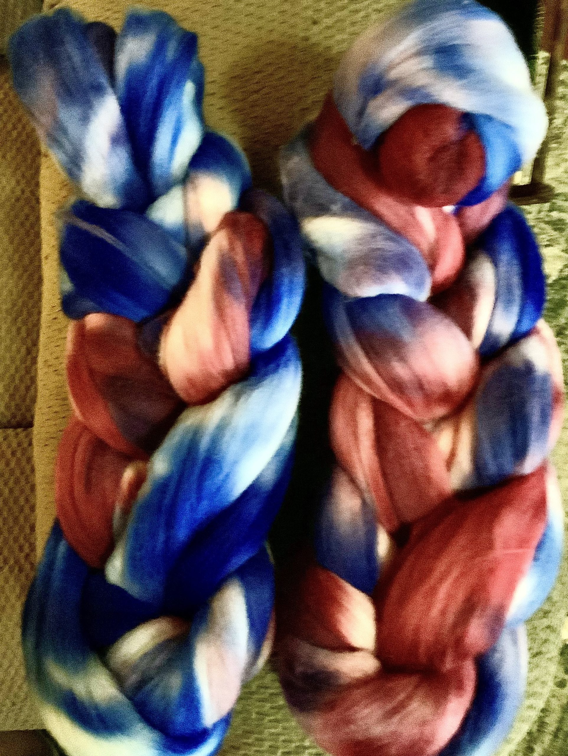 Red, white and blue hand-dyed Polwarth braid
