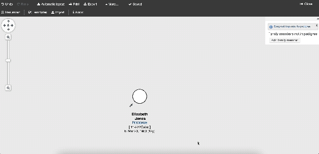 A PhenoTips user in the Genomic Health Record's Pedigree Chart Maker created a single parent family
