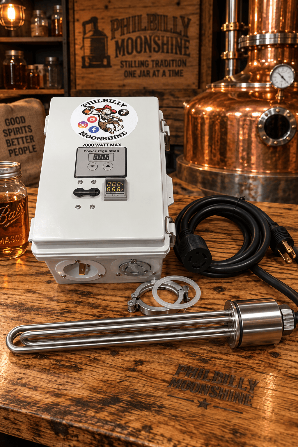 240V SCR distilling controller with 5500 watt stainless steel heating element.
