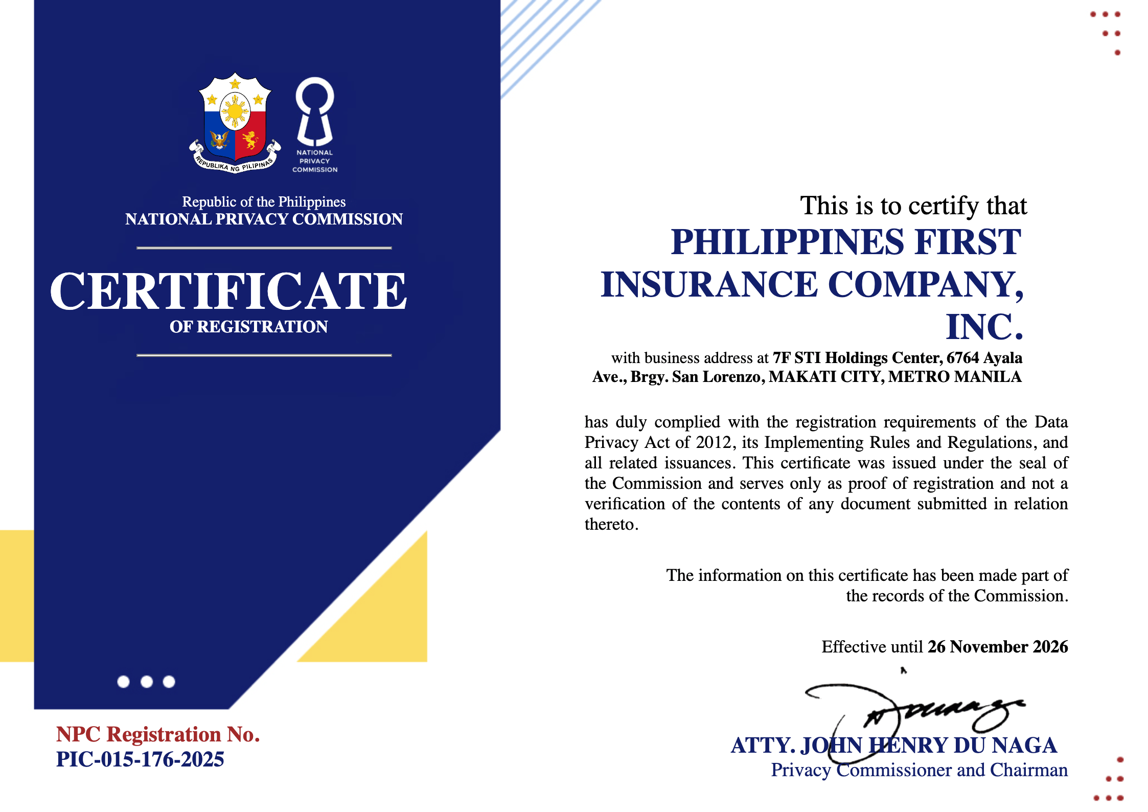 NPC Seal of Registration