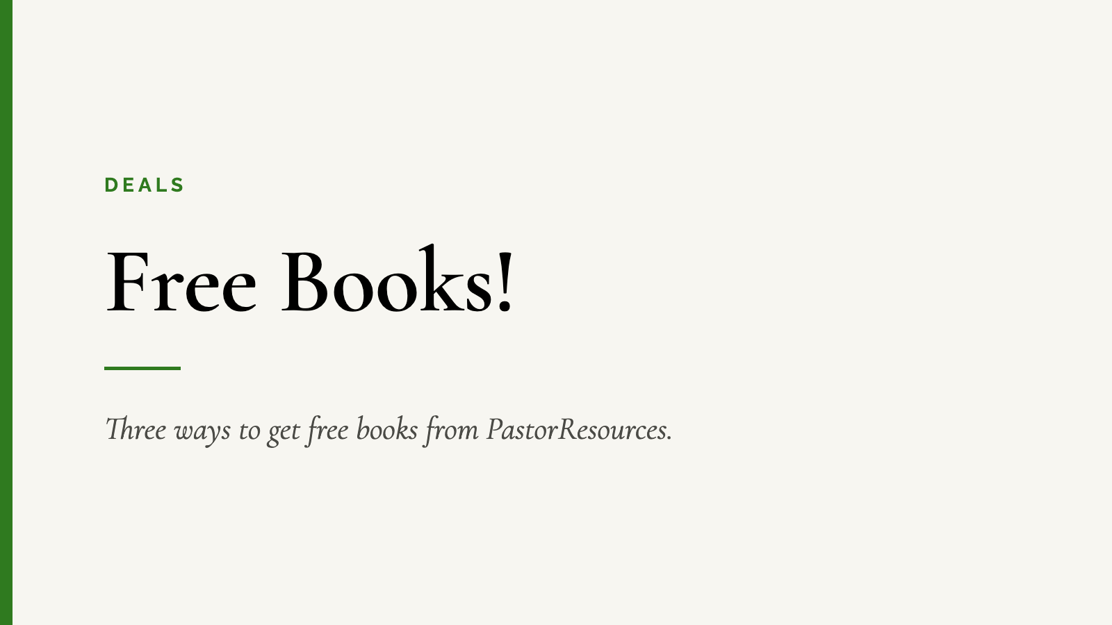 Free Books! — Three ways to get free books from PastorResources.