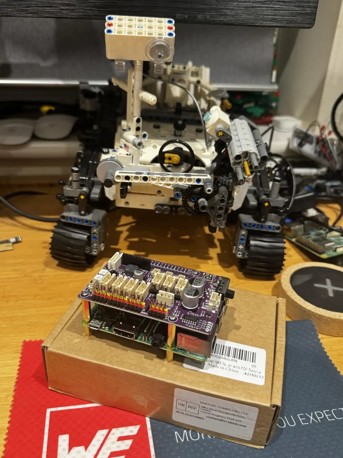An Adeept Robot HAT for Raspberry Pi being watched by my Lego Mars Rover