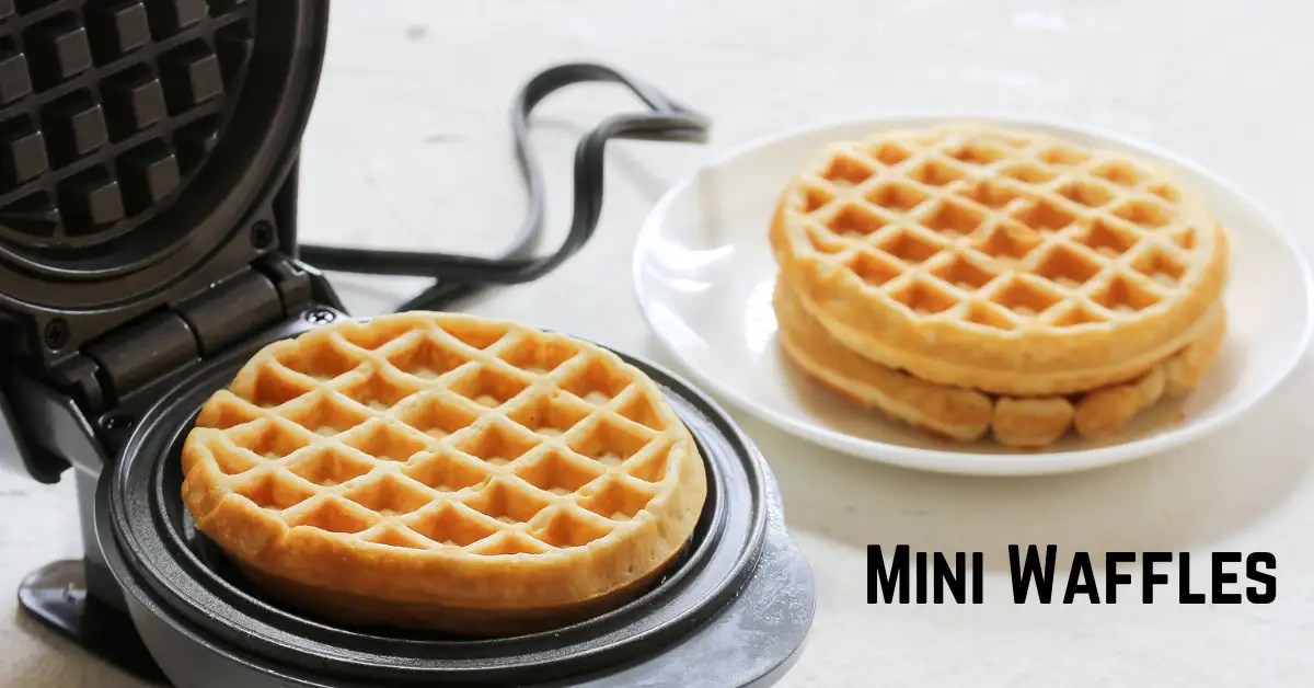 mini waffle maker next to a plate of waffles