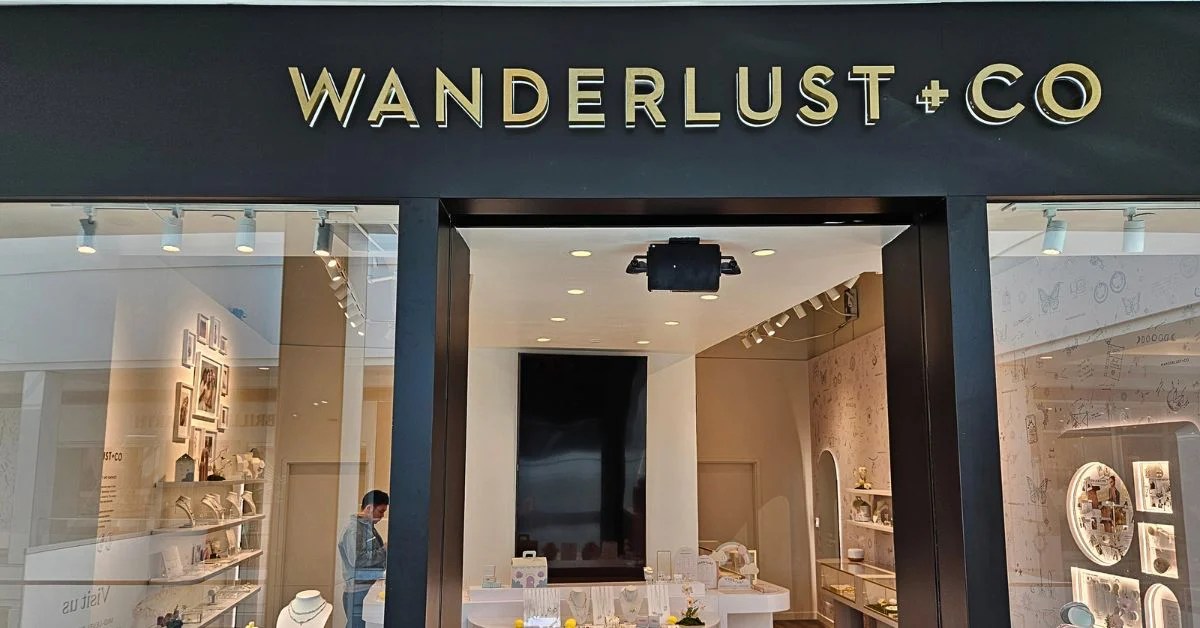 Storefront of "Wanderlust Co" for their grand opening in king of Prussia mall.