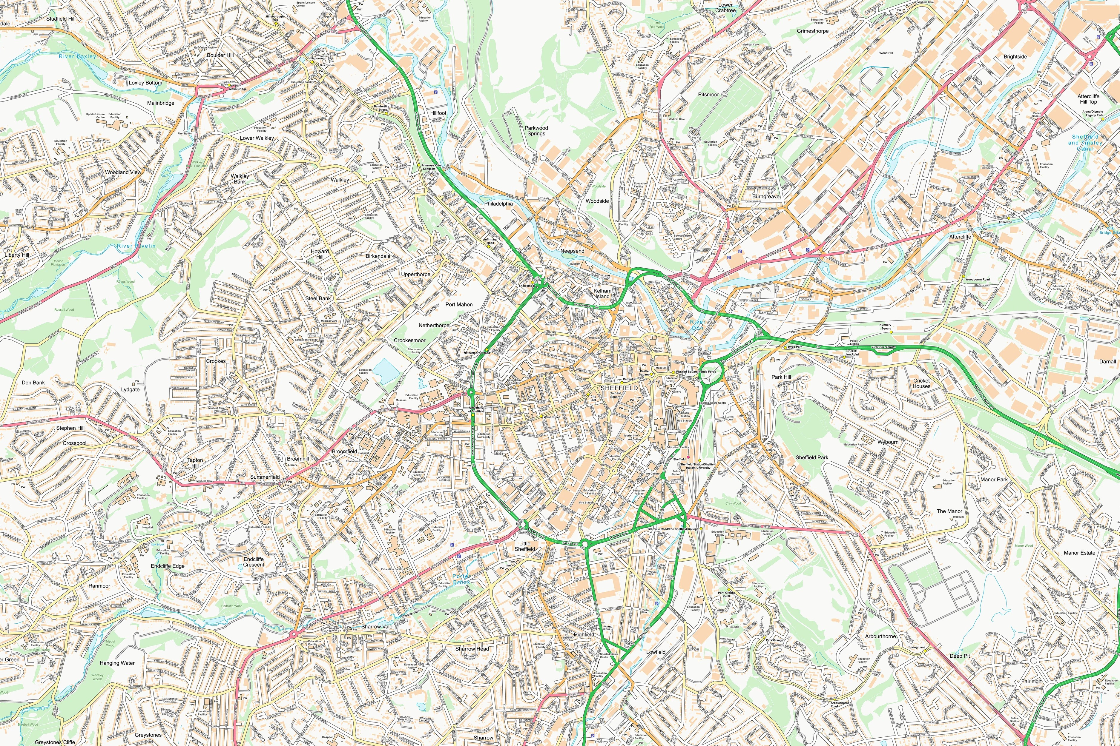 Sheffield City Centre Map Pieceful Maps SHEFFIELD STREET.webp