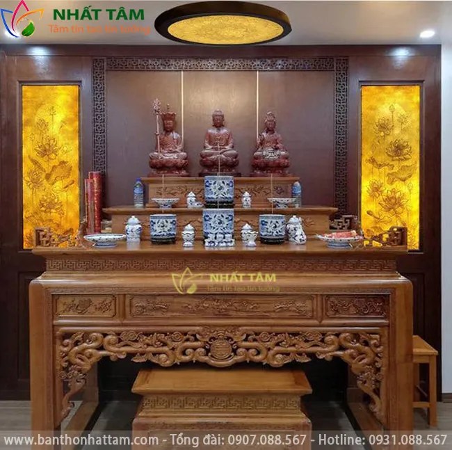 Mẫu bàn thờ tam thế phật đẹp hiện đại