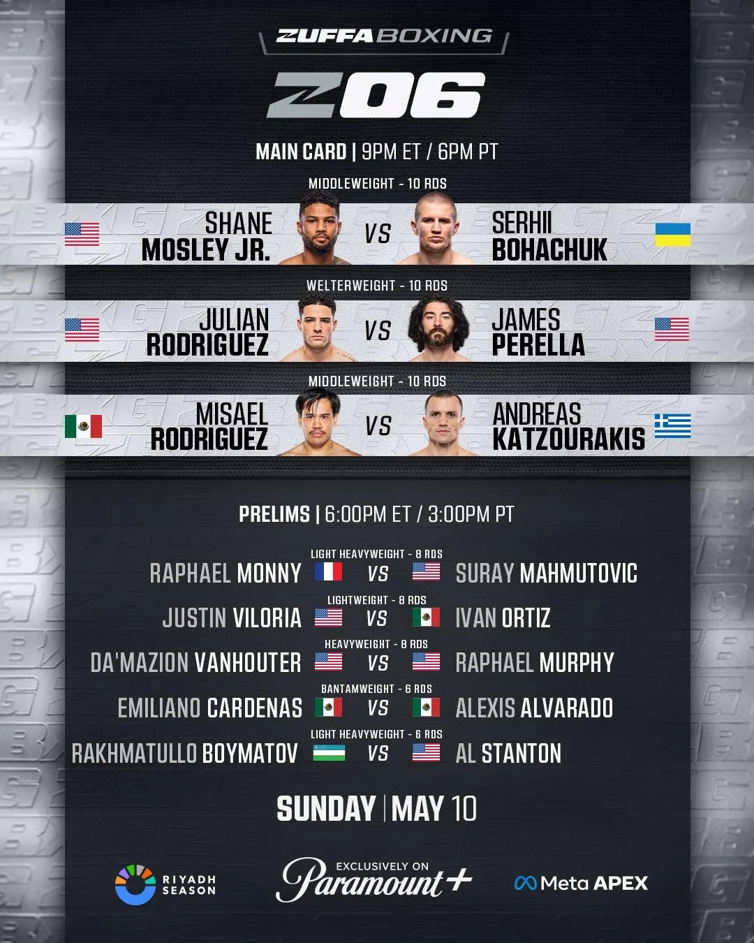 Shane Mosley Jr vs Serhii Bohachuk: Zuffa Boxing 6 Full Fight Card Preview & Analysis (2026)