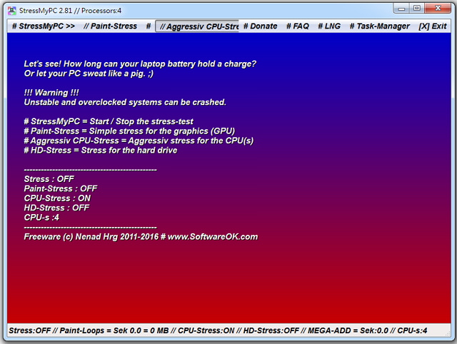 StressMyPC 免費檢測電腦硬體負載壓力測試軟體下載@免安裝版 StressMyPC 免費檢測電腦硬體負載壓力測試軟體下載@免安裝版