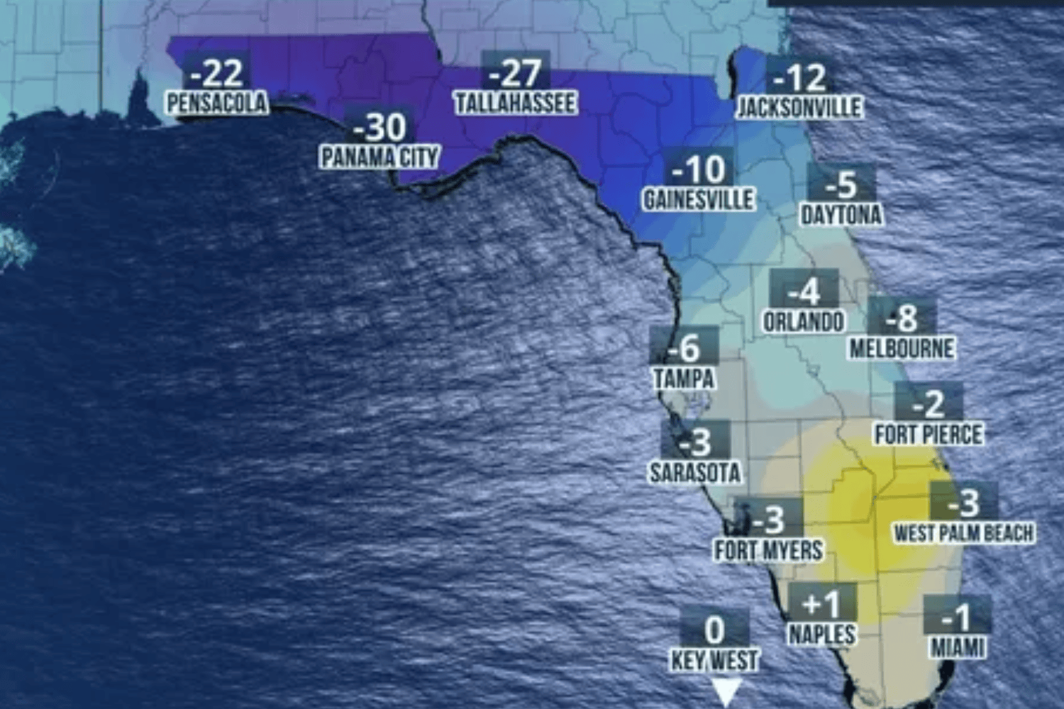 Florida Map Weather Temp Drop In Cities In Florida 
