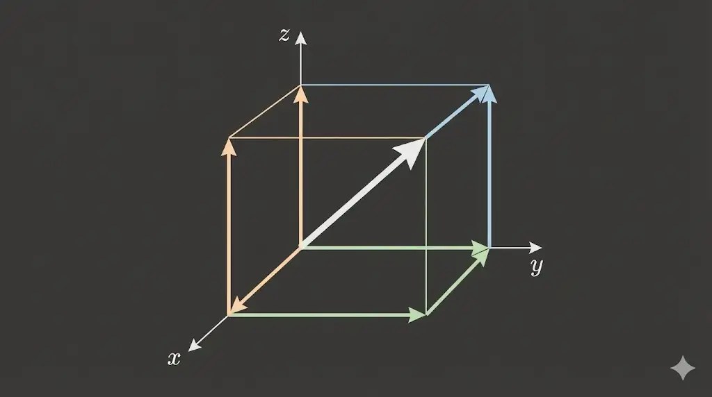 Diagram of a vector resolved into x y and z components