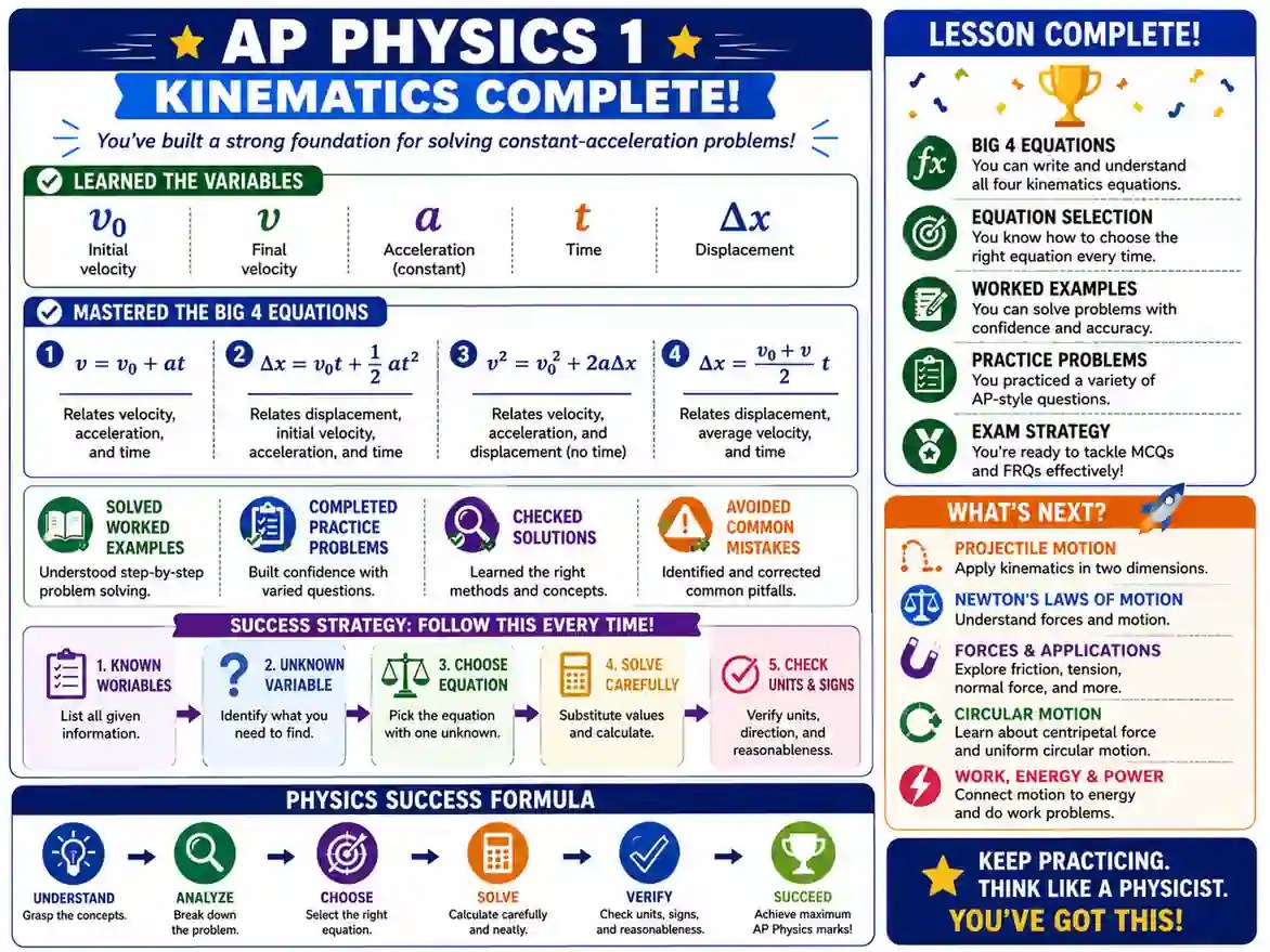 Summary of the AP Physics kinematics equations lesson