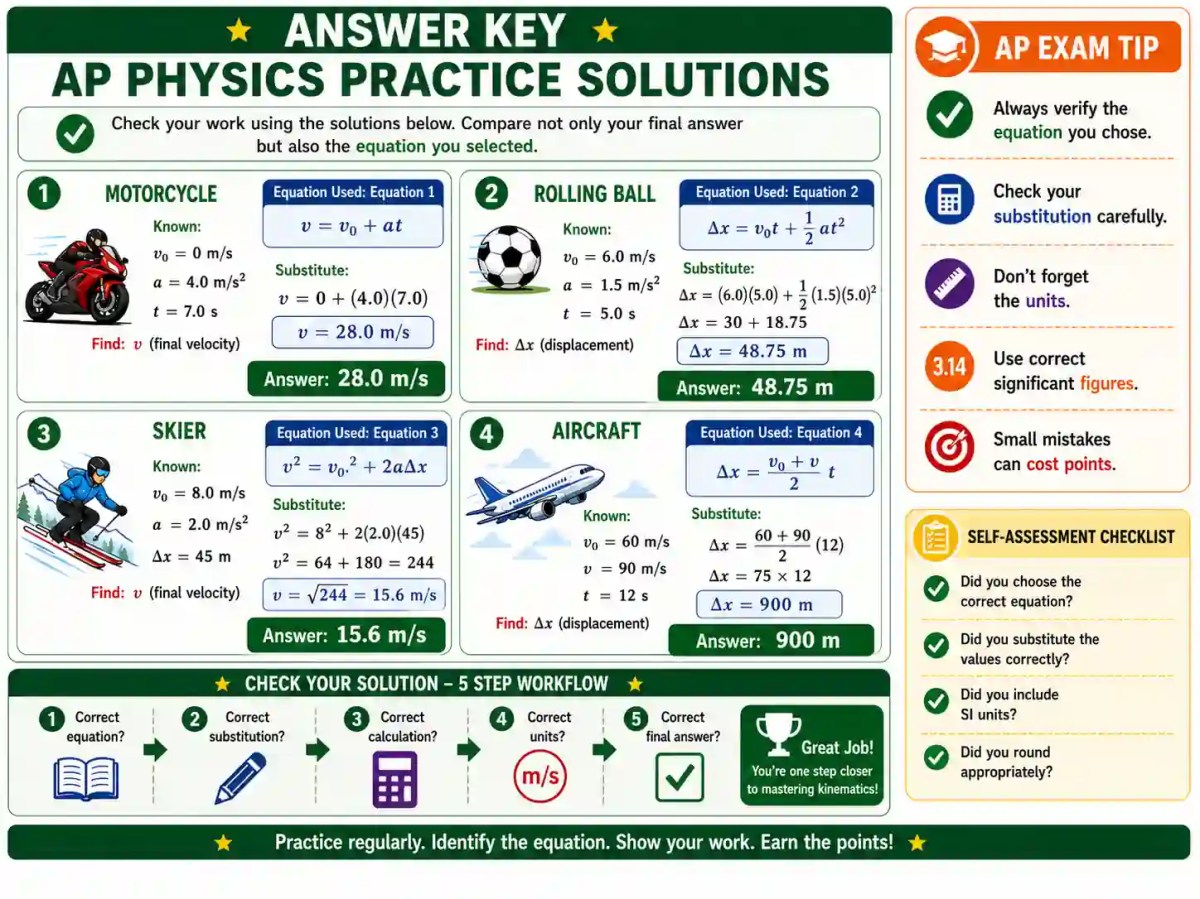 Answer key for AP Physics kinematics practice problems