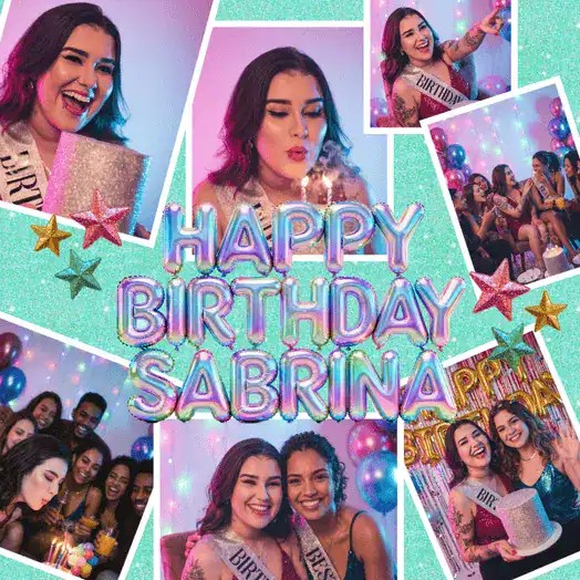 PicCollage birthday photo collage template featuring eye-catching Float style Magic Letters.