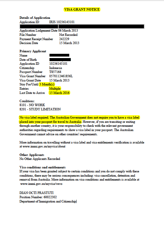 Visa Australia Pichunotes