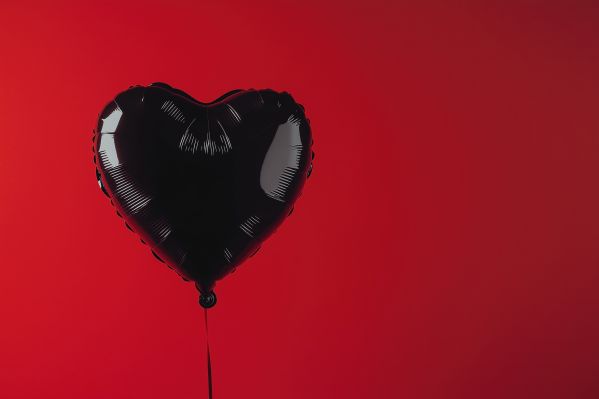 Black Inflatable Heart Balloon and Red Background Free Image