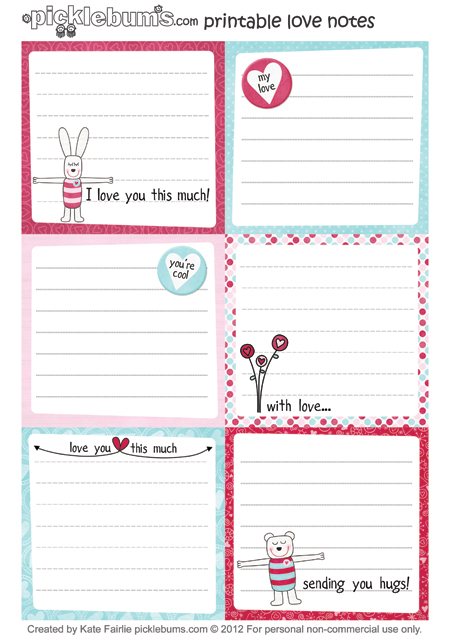 Printable Love or Lunch Box Notes. - Picklebums