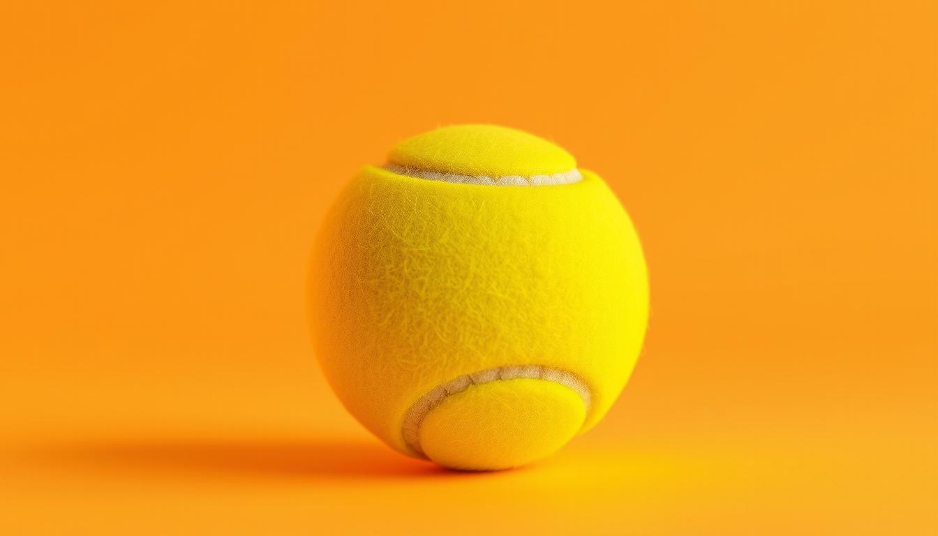 A pickleball ball in close-up, centered in the frame, illuminated by warm, directional lighting that accentuates its textured surface and vibrant yellow-green color. The ball is positioned on a plain, minimalist background, allowing it to be the sole focus of the image. The lighting casts subtle shadows that give the ball a sense of depth and dimensionality, highlighting its spherical form. The overall mood is one of simplicity and product focus, showcasing the pickleball ball's key features in a clean, visually appealing manner.