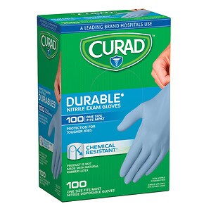 Strong & durable · warnings. Curad Powder-Free Exam Gloves, Nitrile, Universal