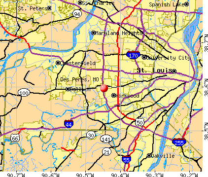 A city can have a single or multiple zip codes assigned to it, and zip codes can also overlap betwe. Des Peres Missouri Mo 63131 Profile Population Maps Real Estate Averages Homes Statistics Relocation Travel Jobs Hospitals Schools Crime Moving Houses News Sex Offenders