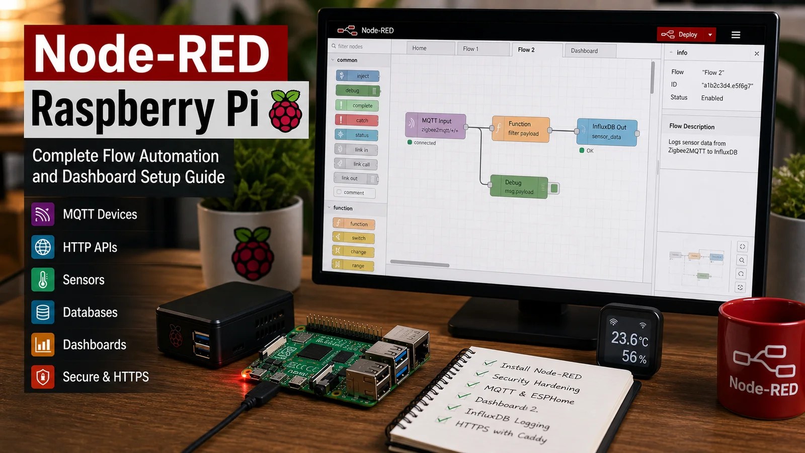 NodeRED Raspberry Pi Complete Flow Automation and Dashboard Setup Guide