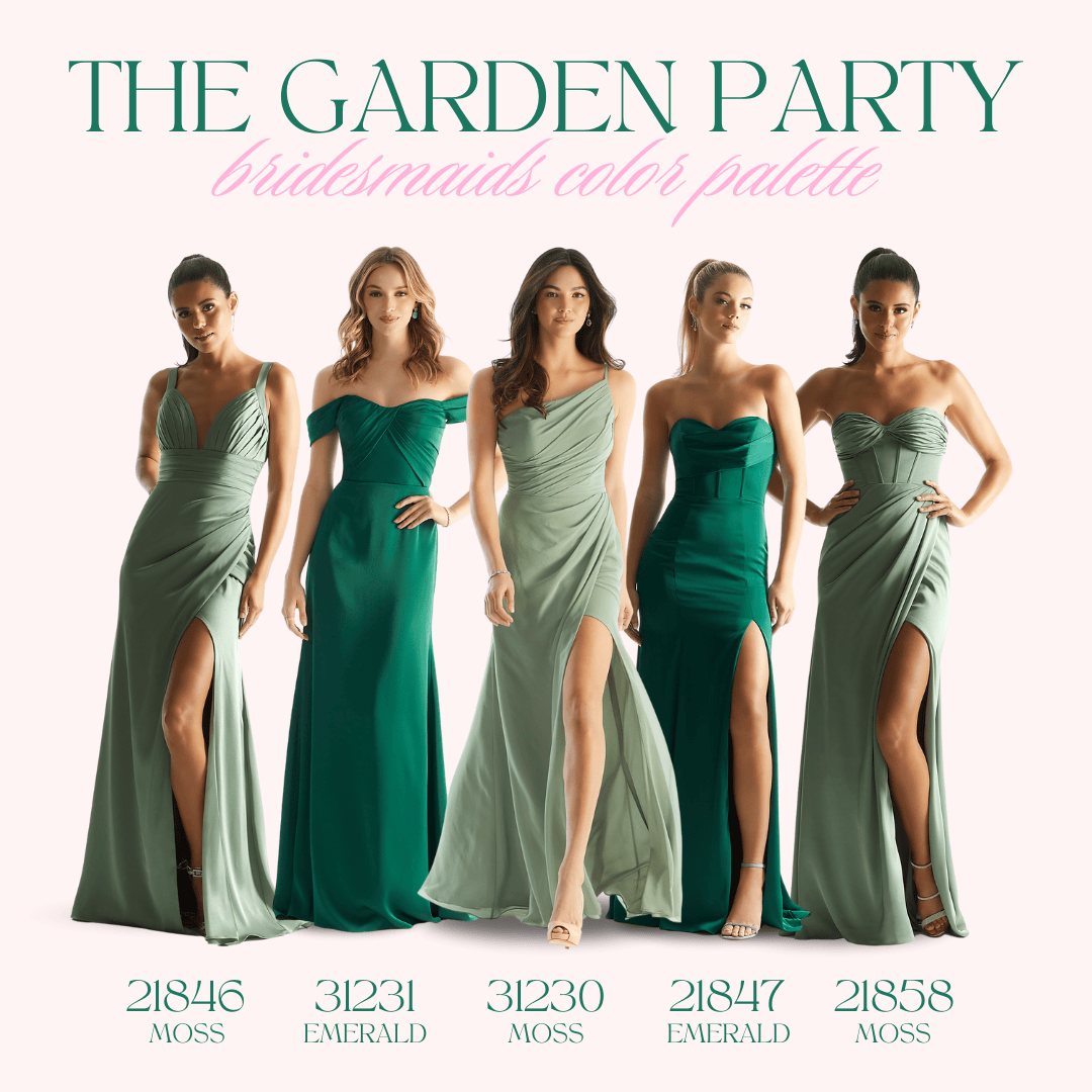 Morilee bridesmaids dresses, wedding party inspiration for bridesmaids. Sage green and emerald green bridesmaids dresses available at Pierre's Bridal, Prom, & Tuxedo, a bridal shop and bridesmaids shop in Lansing, Michigan.